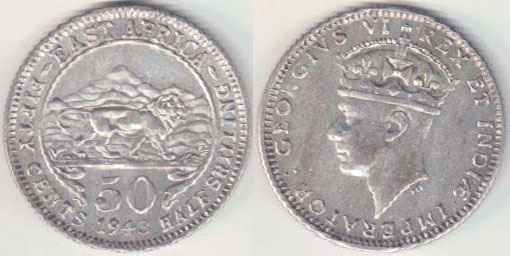 1943 I East Africa silver 50 Cents A005566